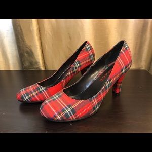 Rampage Plaid Heels with Rounded Toe